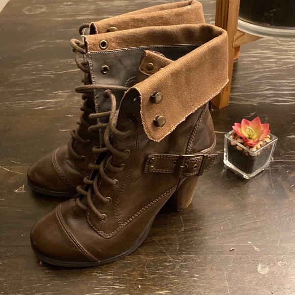 Steve Madden | AWOLL Combat Moto Heel Leather Boots brown women’s 8.5 - Picture 4 of 9